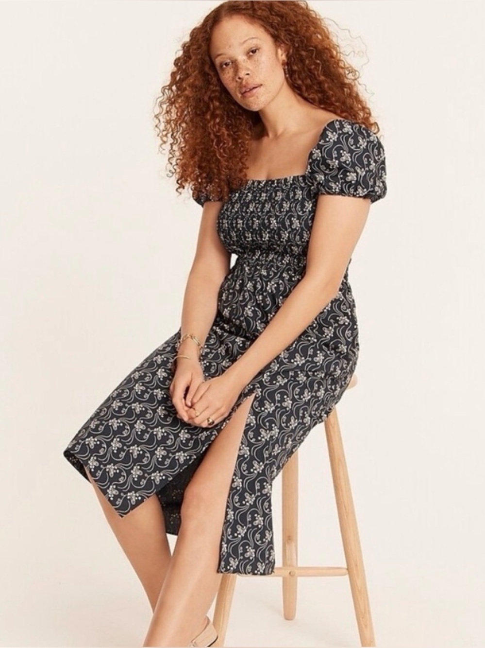 J Crew Short Sleeve Smocked Midi Dress